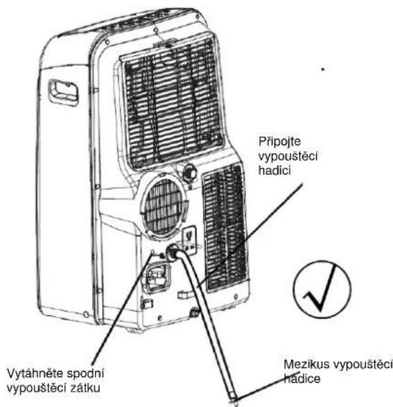 Připojte vypouštěcí hadíci Vytáhněte spodní vypouštěcí zátku Mezikus vypouštěcí hadice