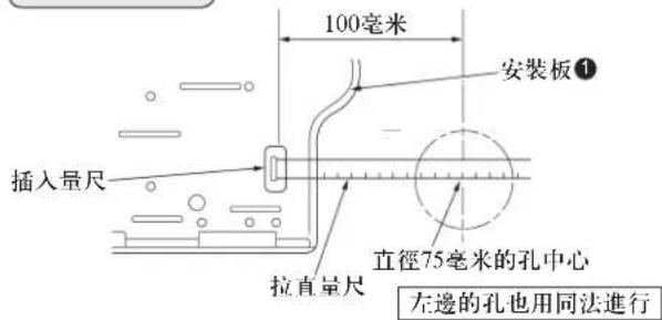 100毫米 插入量尺 拉直量尺 安装板① 直径75毫米的孔中心 左邊的孔也用同法進行