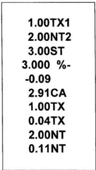 1.00TX1 2.00NT2 3.00ST 3.000 %-0.09 2.91CA 1.00TX 0.04TX 2.00NT 0.11NT