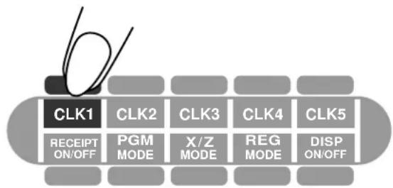 CLK1 CLK2 CLK3 CLK4 CLK5 RECEIPT ON/OFF PGM MODE X/Z MODE REG MODE DISP ON/OFF