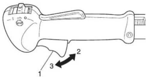 Technical diagram of an adjustable wrench with numbered parts and directional arrows indicating motion or movement.