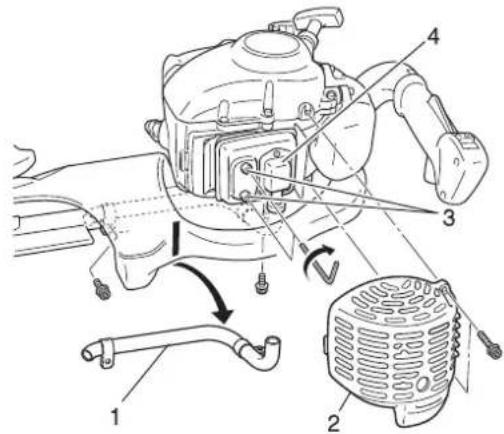 Technical diagram of a mechanical assembly with numbered components and directional arrows indicating motion or assembly.