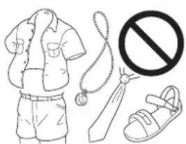 Illustration of a person's clothing including a shirt, shorts, a tie, and a pair of shoes (no text or symbols)