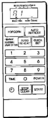 POP/CORN AUTO DEFRICST 1 2 3 4 5 6 7 8 9 TIME ○ POWER STOP CLEAR START