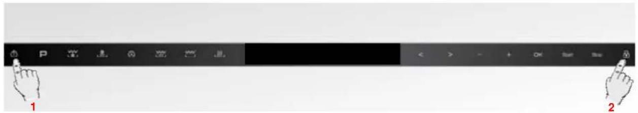 User interface toolbar with labeled icons and numbered labels 1 and 2 pointing to specific buttons