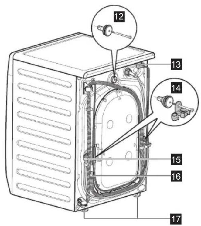 Technical diagram of a washing machine with numbered parts labeled 12 through 17.