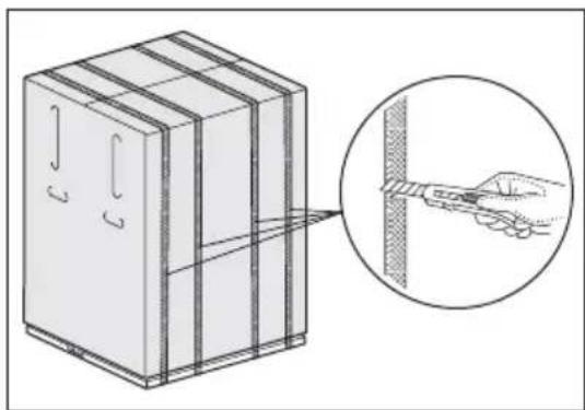 Illustration of a cabinet with drawers and a magnified inset showing hand holding a tool near a vertical wall (no text or symbols)