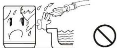 Illustration showing a cartoon character reacting to a water spray bottle, with a prohibition symbol nearby.