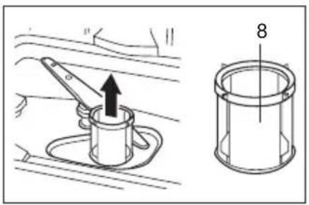 Technical diagram showing a mechanical assembly with an upward arrow and labeled component '8'