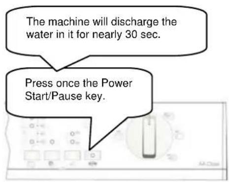 The machine will discharge the water in it for nearly 30 sec. Press once the Power Start/Pause key.