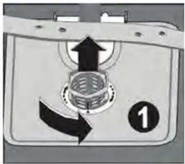 Diagram of a mechanical device with labeled components and directional arrows indicating motion or movement.