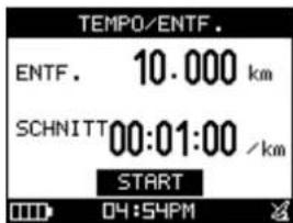 TEMPO/ENTF. ENTF. 10.000 km SCHNITT 00:01:00 /km START 04:54PM