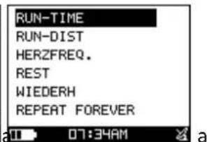 RUN-TIME RUN-DIST HERZFREQ. REST WIEDERH REPEAT FOREVER
