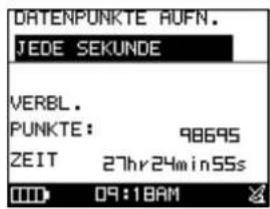 DATENPUNKTE AUFN. JEDE SEKUNDE VERBL. PUNKTE: 98695 ZEIT 27hr24min55s 09:18AM
