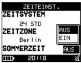 ZEITEINST. ZEITSYSTEM 24 STD ZEITZONE Berlin SOMMERZEIT AUS EIN AUS 20:18