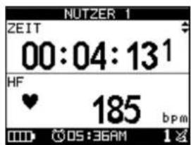 NUTZER 1 ZEIT 00:04:131 HF ♥ 185 bpm 00:36AM 1