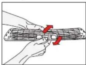 Illustration of hands holding a cylindrical object with red arrows indicating rotation or movement (no text or symbols)