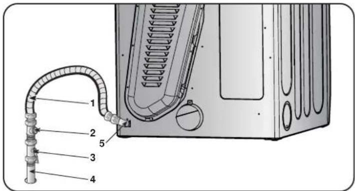 Technical diagram of a device with labeled parts including a coiled hose and a motor housing