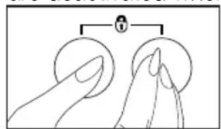 Diagram showing finger pressing a lock mechanism with two fingers, one pointing at the lock and the other holding the lock.