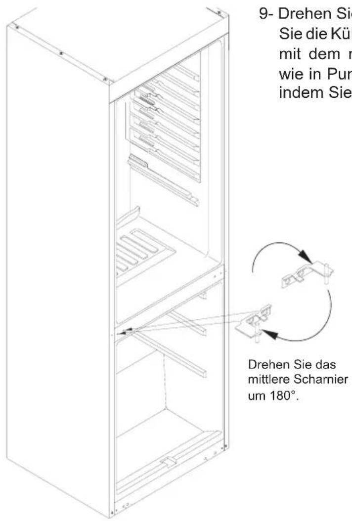 9- Drehen Sie Sie die Kü mit dem r wie in Pur indem Sie Drehen Sie das mittlere Scharnier um 180°.