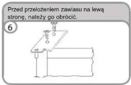 Przed przełożeniem zawiasu na lewą stronę, należy go obrócić. 6