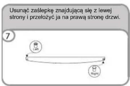 Usunąć zaślepkę znajdująca się z lewej strony i przełożyć ja na prawą stronę drzwi.