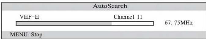 AutoSearch VHF-H Channel 11 67.75MHz MENU: Stop