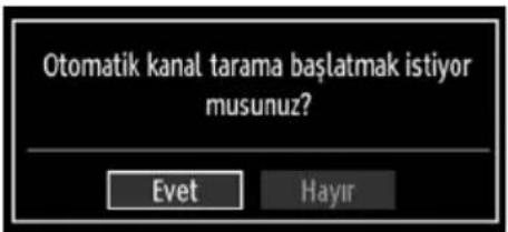 Otomatik kanal tarama başlatmak istiyor musunuz? Evet Hayır