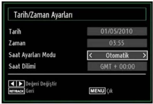 Tarih/Zaman Ayarları Tarih 01/05/2010 Zaman 03:55 Saat Ayarları Modu < Otomatik >_ Saat Dilimi GMT + 00:00 Değeri Değişir REBACK Geri MENU Çık