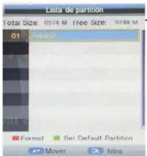 Lista de partition Total Size: 0974 M Free Size: 0788 M 01 default Format Set Default Partition Mover Initro