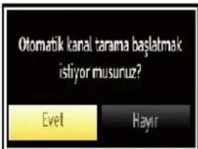 Otomatik kanal tarama başlatmak istiyor musuruz? Evet Hayır