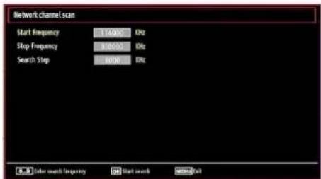 Network Channel Scan Start Frequency 12000 kHz Stop Frequency 30000 kHz Search Step 4000 kHz Enter search frequency Start search Cancel