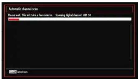 Automatic channel scan Please wait: This will take a few minutes. Scanning digital channel: UHF 35
