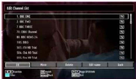 Edit Channel List 1. BBC ONE 2. BBC TWO 7. BBC THREE 70. CBC Channel 80. BBC NEWS 24 100. BBQ 501. ITV HD Trial 504. C44 HD Trial 505. Fire HD Trial OK More Delete Edit name/Lock C:\Actions Filter Watch Save Back Page UP/DOWN Exit