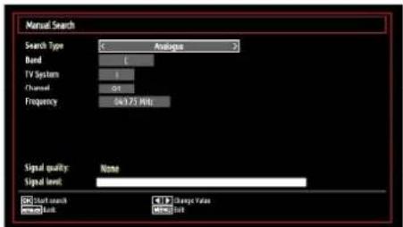 Manual Search Search Type: Analoges Band L TV System 1 Channel Set Frequency 24.975 MHz Signal quality: None Signal level: Start search Average Value Mean±Score Mean±Score