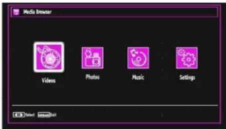 Media Browser Videos Photos Music Settings