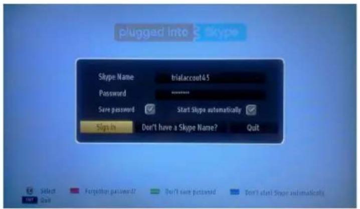 plugged into Skype Skype Name trialaccout45 Password ******** Save password ✓ Start Skype automatically ✓ Sign In Don't have a Skype Name? Quit Select Forgether password? ✓ Don't save password ✓ Don't start Skype automatically