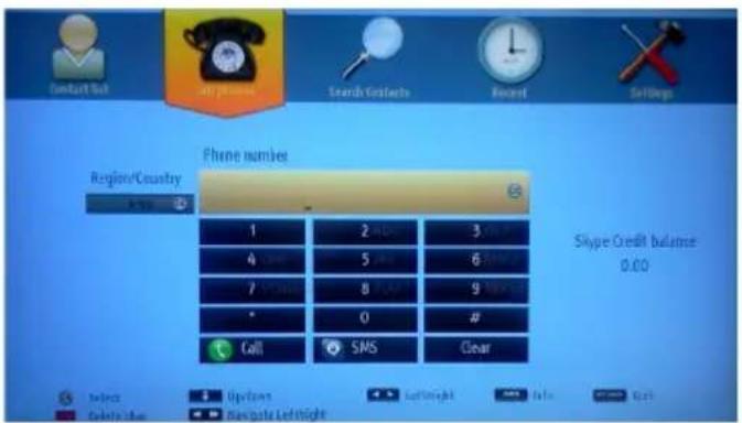 Contact/Call Air phones Search Contacts Record Settings Region/Country Phone number 1 2 3 4 5 6 7 8 9 * 0 # Call SMS Clear Skype Credit balance 0:00 Select Options Refresh Help Cancel