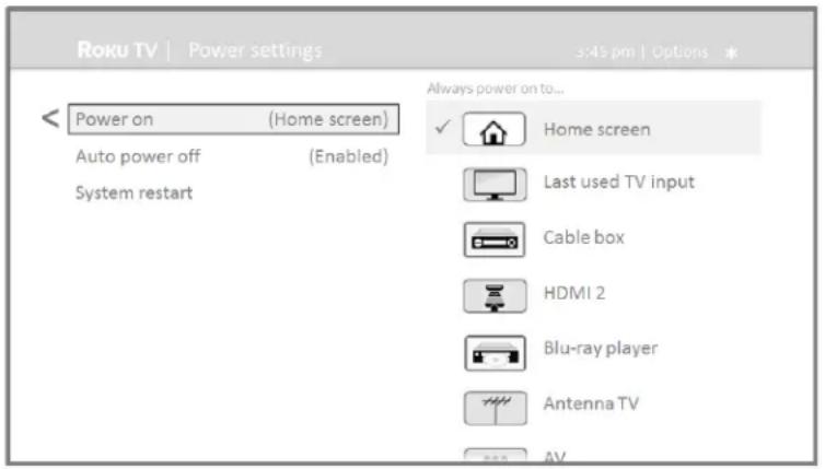 TCL Roku 40FS3800 - Power on settings - 1