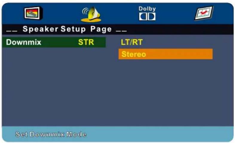 Dolby Speaker Setup Page Downmix STR LT/RT Stereo Set Downmix Mode