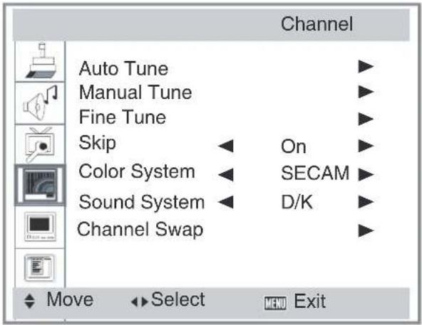 TechnoStar TF-L32B ATV - Kanaalmenu - 1