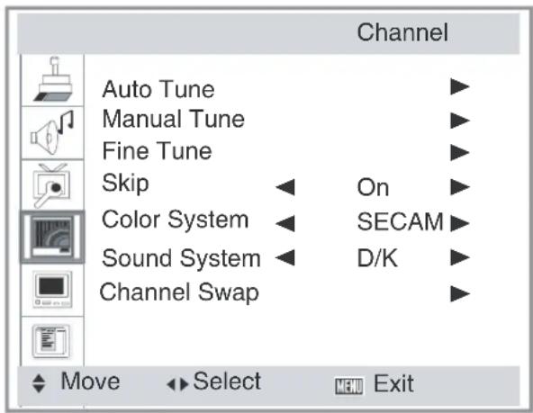 TechnoStar TF-L32B ATV - Channel menu - 1