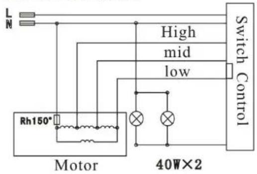 L N High mid low Switch Control Rh150° Motor 40W×2