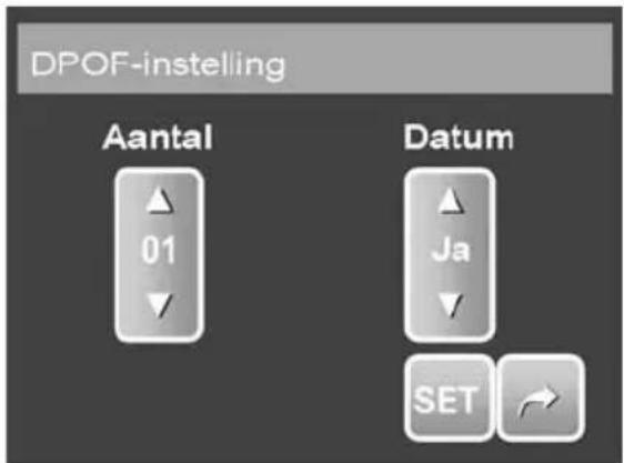 DPOF-instelling Aantal 01 Datum Ja SET
