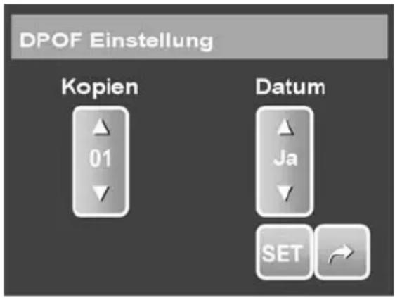 DPOF Einstellung Kopien 01 Datum Ja SET →