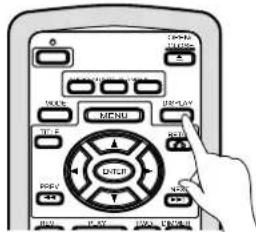 Diagram of a remote control device with labeled buttons and a hand pointing to the function dial.