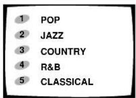 1 POP 2 JAZZ 3 COUNTRY 4 R&B 5 CLASSICAL