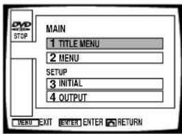 STOP MAIN 1 TITLE MENU 2 MENU SETUP 3 INITIAL 4 OUTPUT MENU EXIT ENTER ENTER RETURN