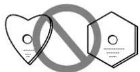 Image showing two heart-shaped symbols with a crossed-out circle and a hexagonal shape containing circles, likely indicating prohibition or no measures.