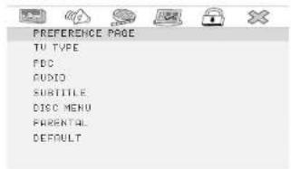 PREFERENCE PAGE TU TYPE FDC AUDIO SUBTITLE DISC MENU PARENTAL DEFAULT